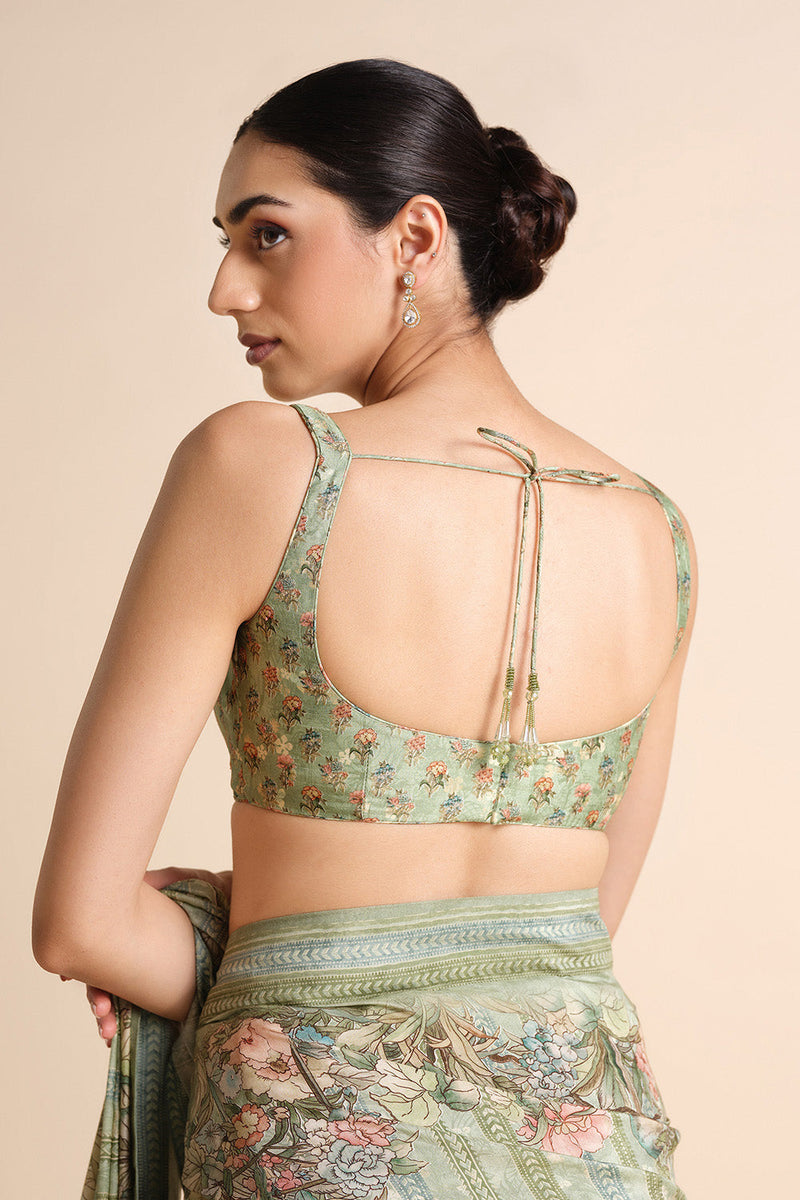 Avonlea Printed Saree - Sage