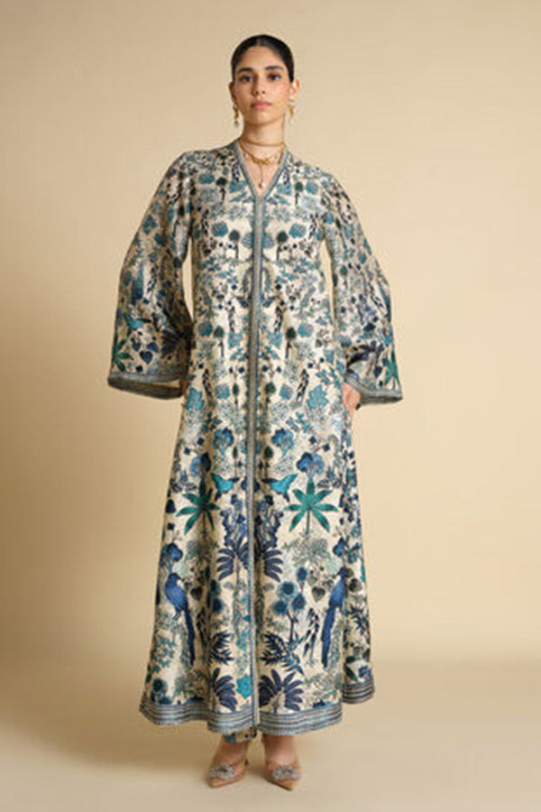 Avis Printed Silk Jacket Set - Beige