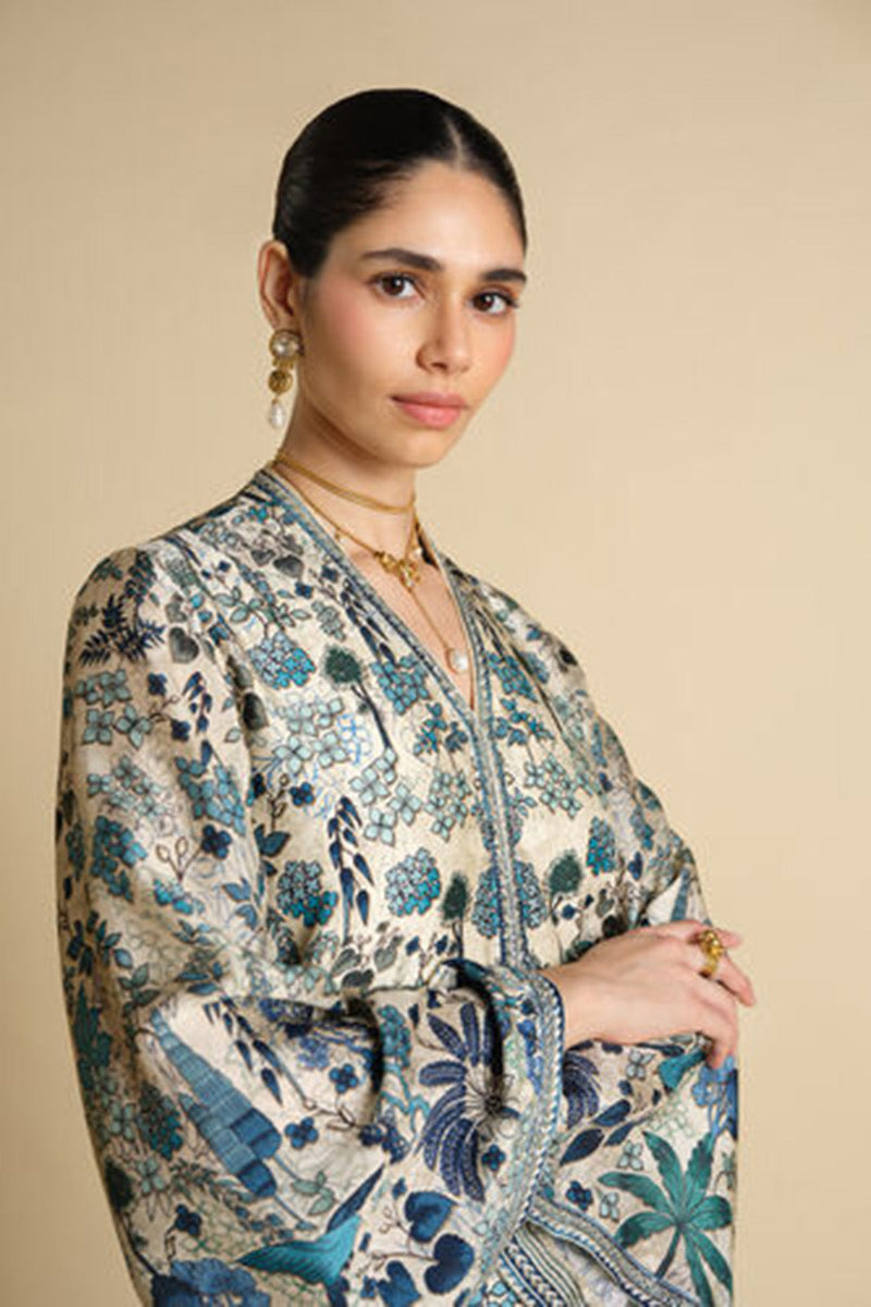 Avis Printed Silk Jacket Set - Beige