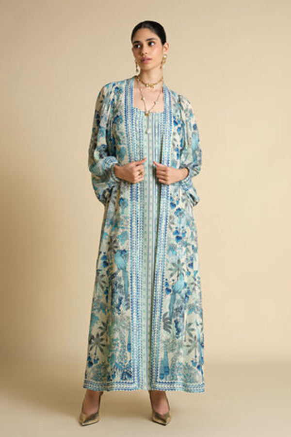 Siham Printed Kaftan - Powder Blue