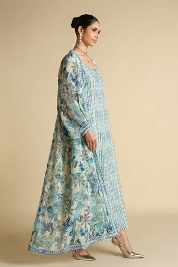 Siham Printed Kaftan - Powder Blue
