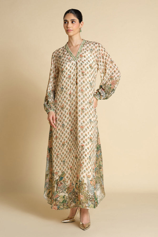 Fareeha Printed Kaftan - Ivory