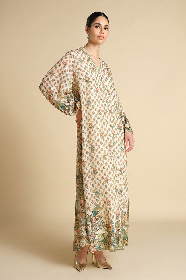 Fareeha Printed Kaftan - Ivory