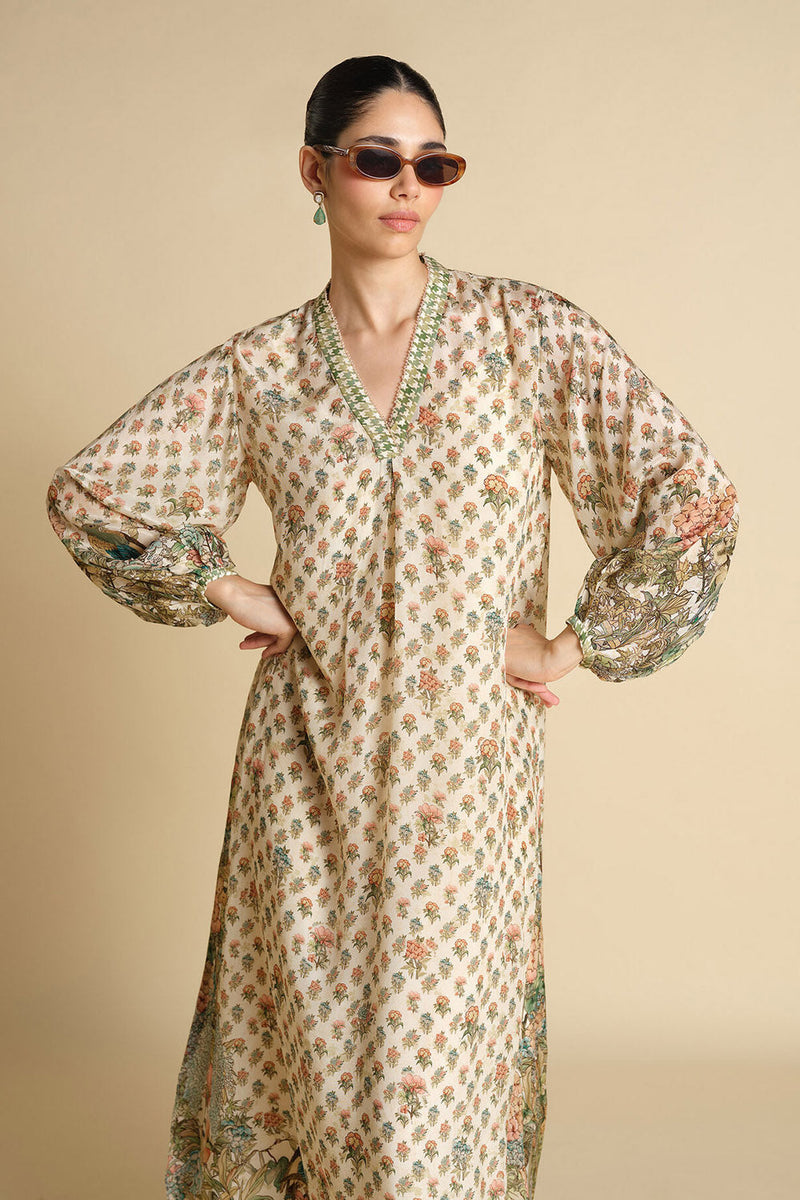 Fareeha Printed Kaftan - Ivory