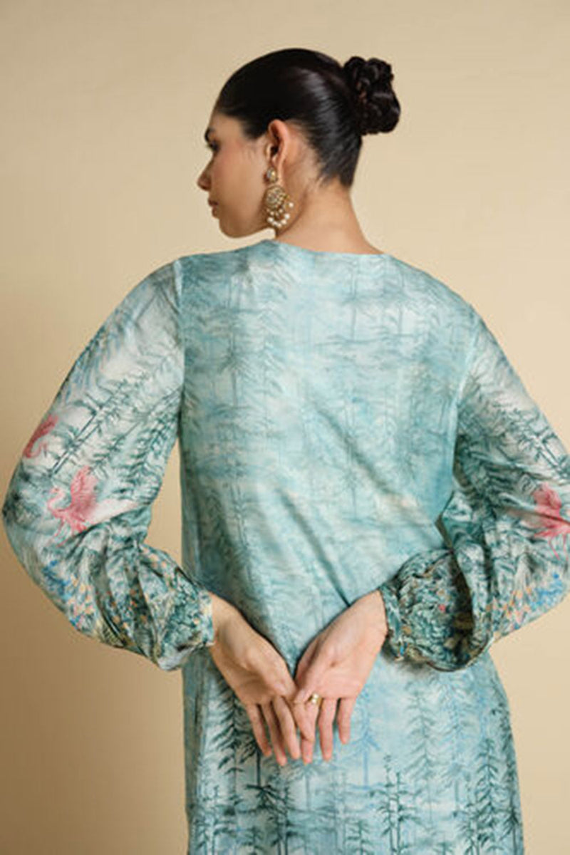 Nabha Printed Silk Kaftan - Powder Blue