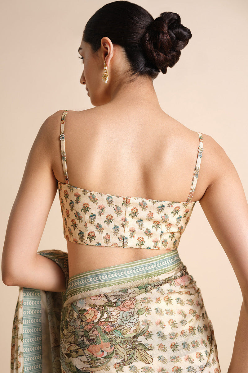 Liana Printed Silk Saree - Ivory