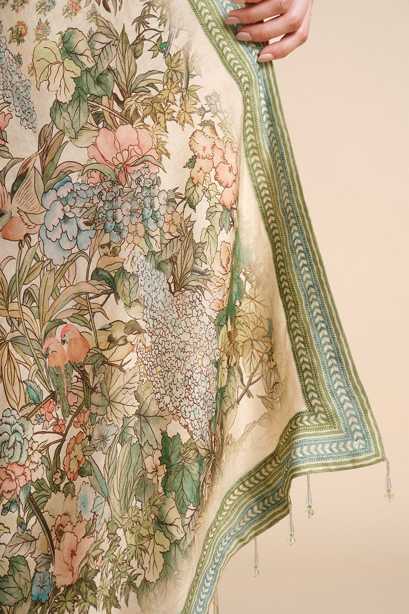 Liana Printed Silk Saree - Ivory