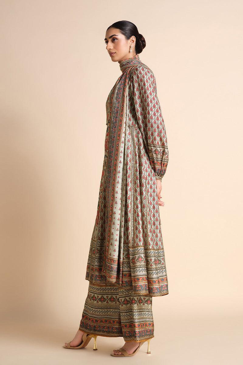 Azza Silk Kurta Set - Sage