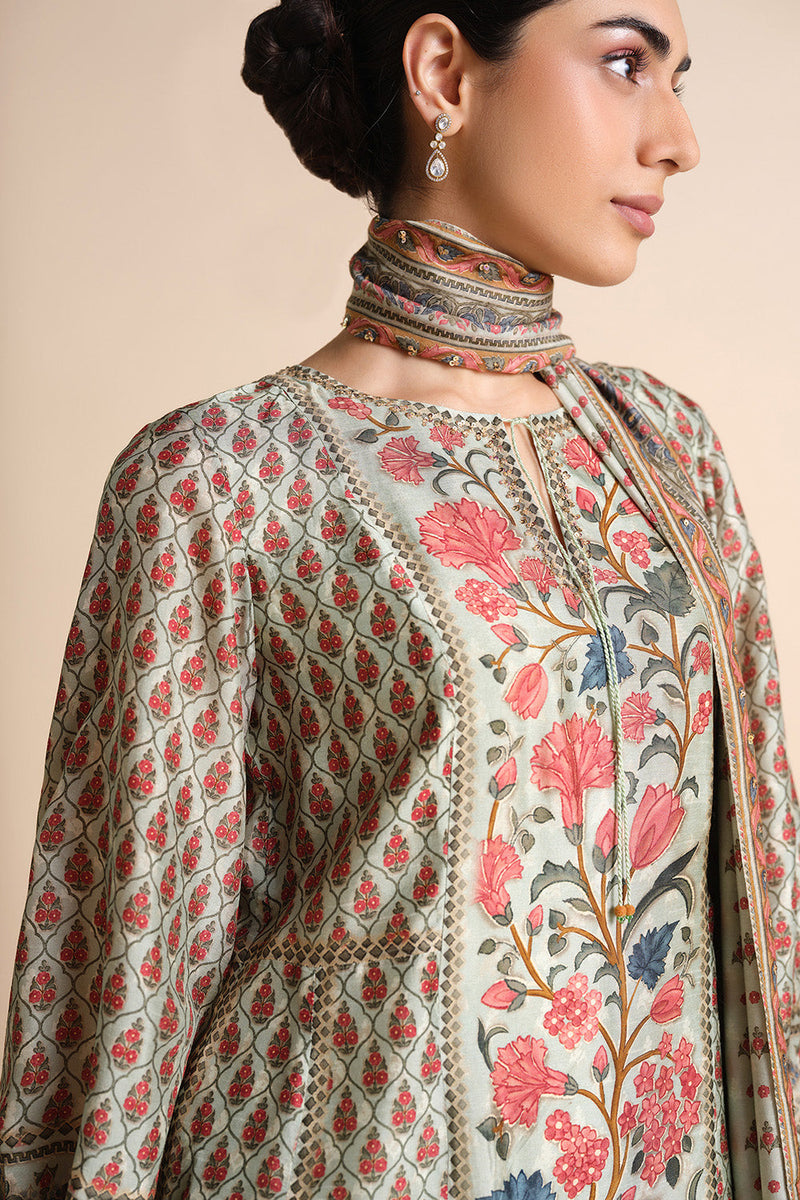 Azza Silk Kurta Set - Sage