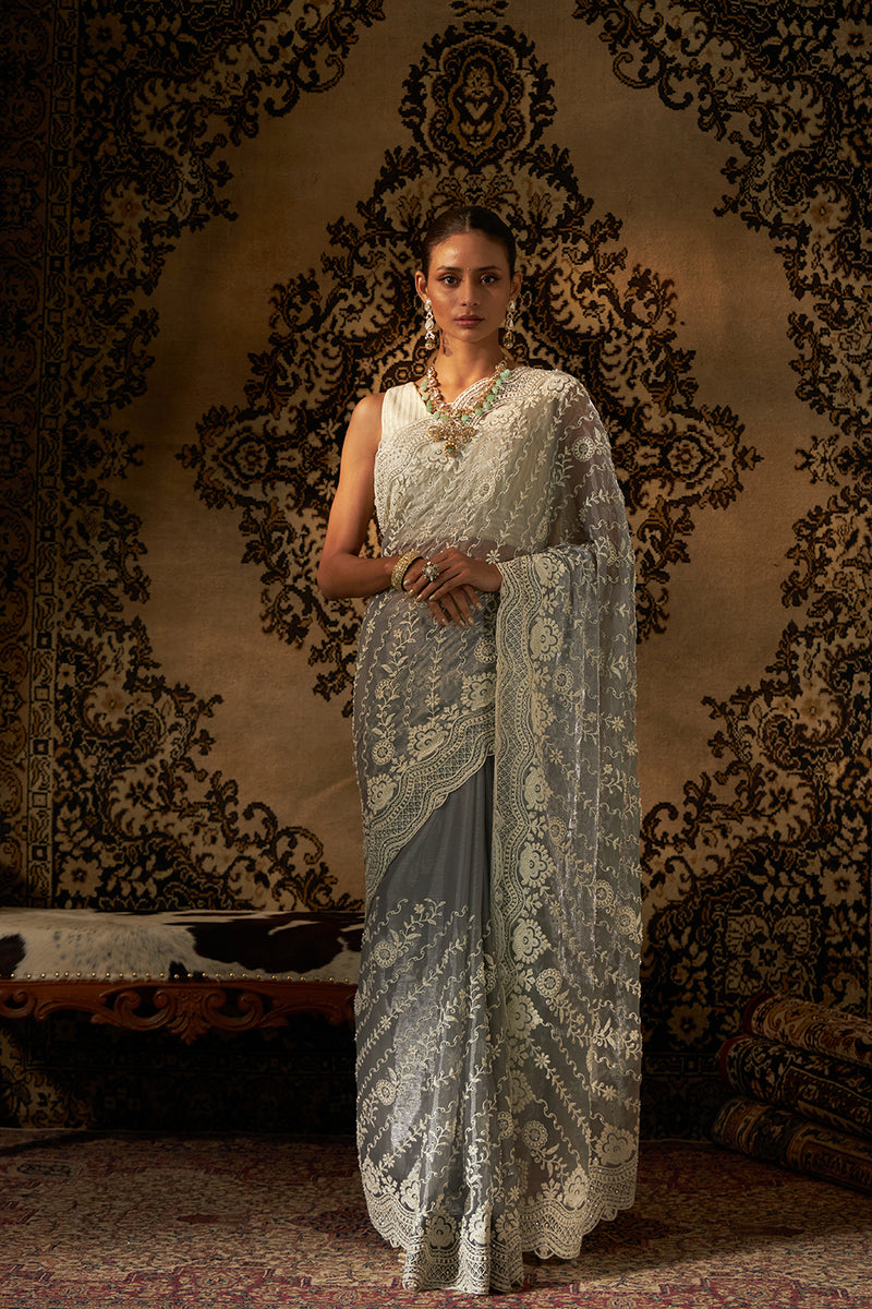 Net With Pearl Work Saree