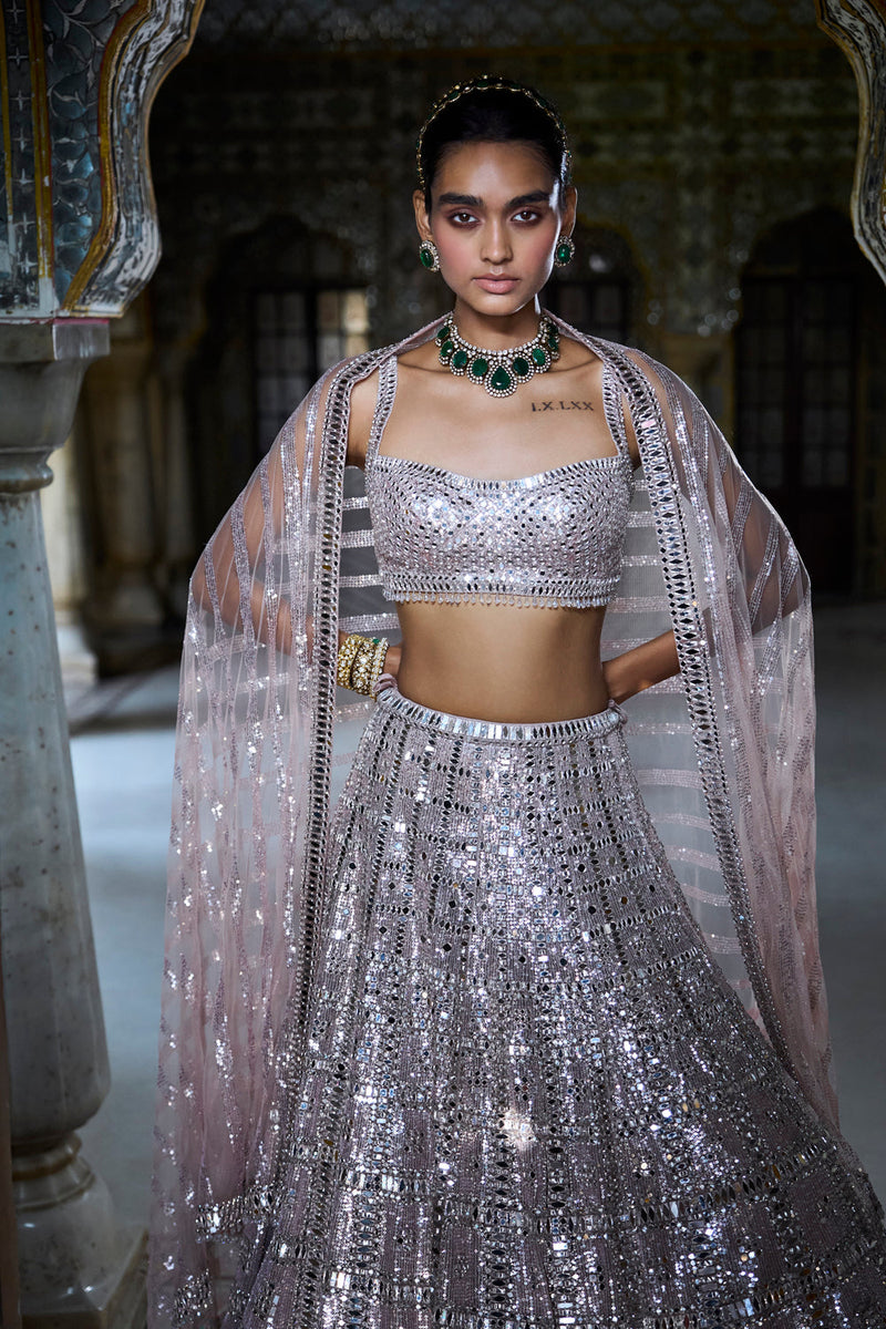 Rose Gold Mirror Work Lehenga Set