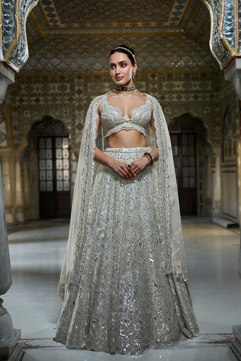 Ivory Mirror Work Lehenga Set