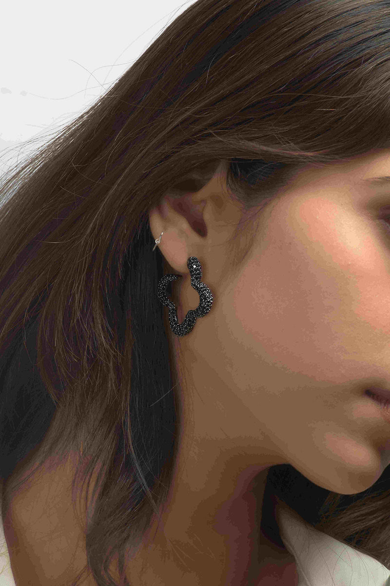 Hoops 
With Black Prong Set Crystals