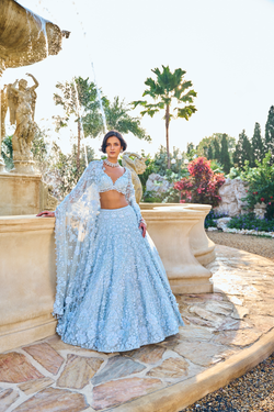 Powder Blue Three-Dimensional Lehenga Set