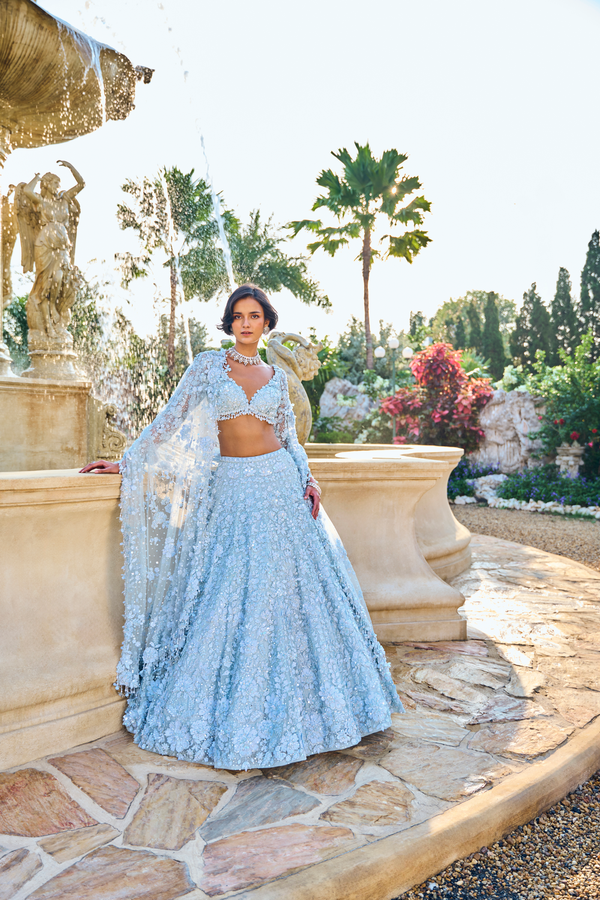 Powder Blue Three-Dimensional Lehenga Set