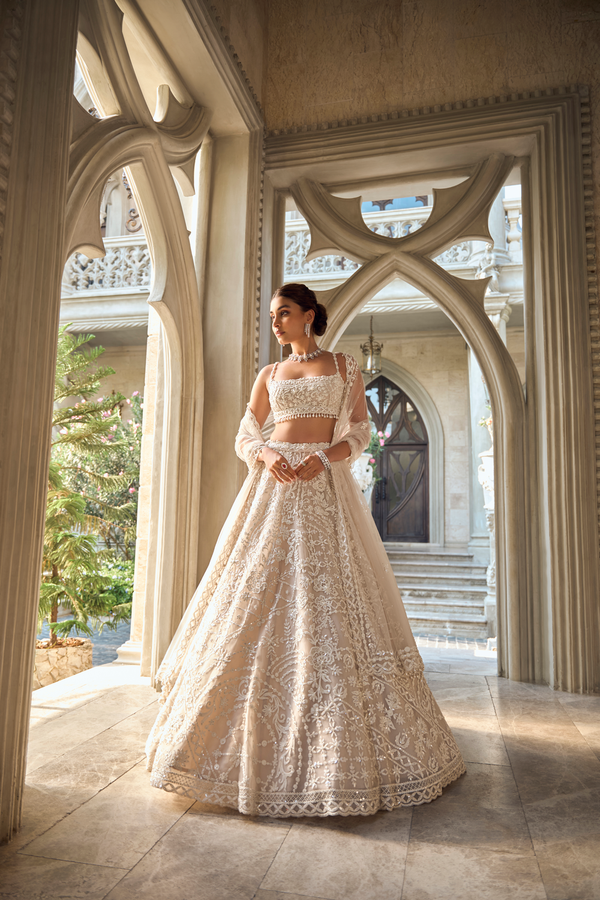 Nude Cream Abstract Dori Lehenga Set