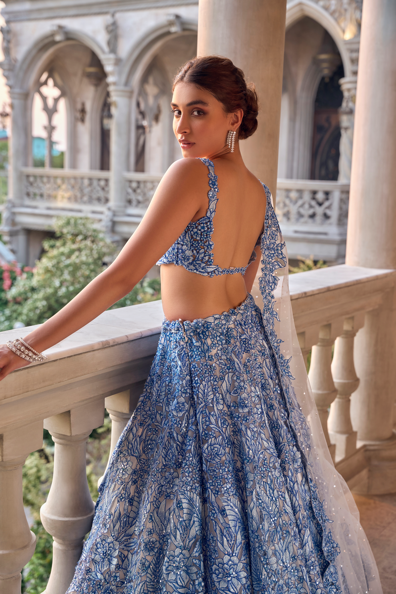 Blue Cut Work Lehenga Set