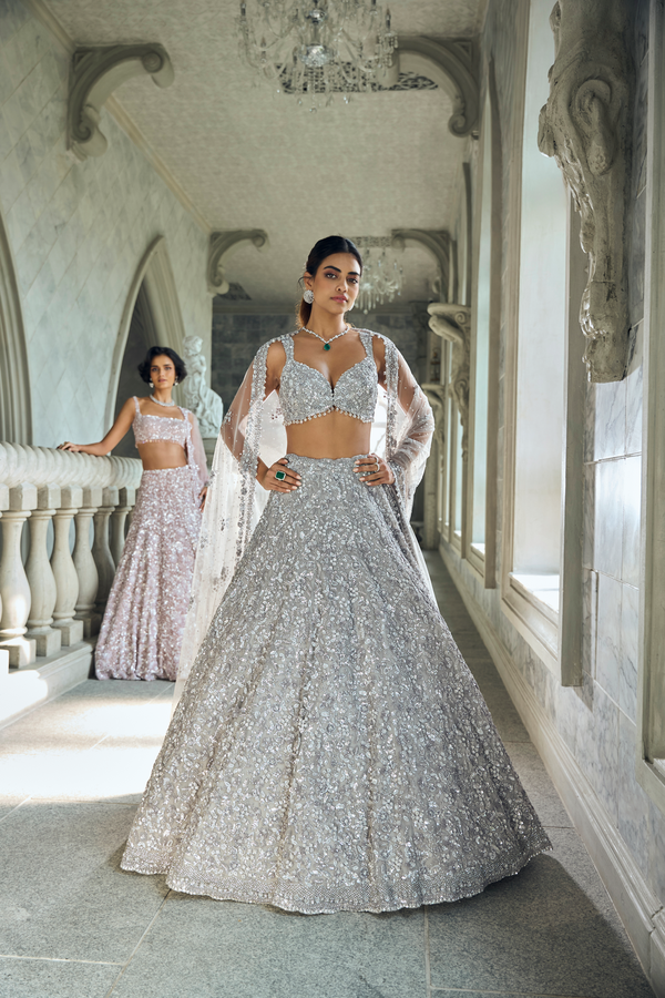 Silver Sequin Lehenga Set