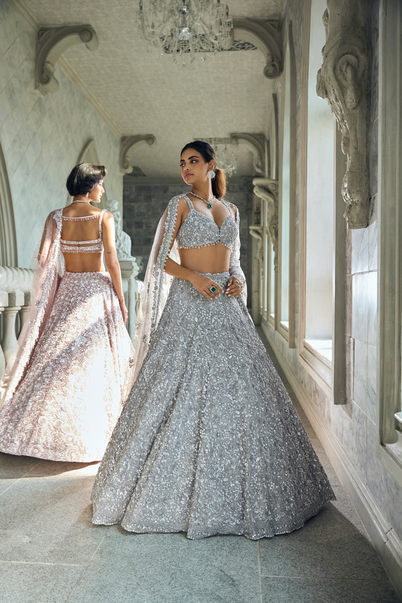 Silver Sequin Lehenga Set