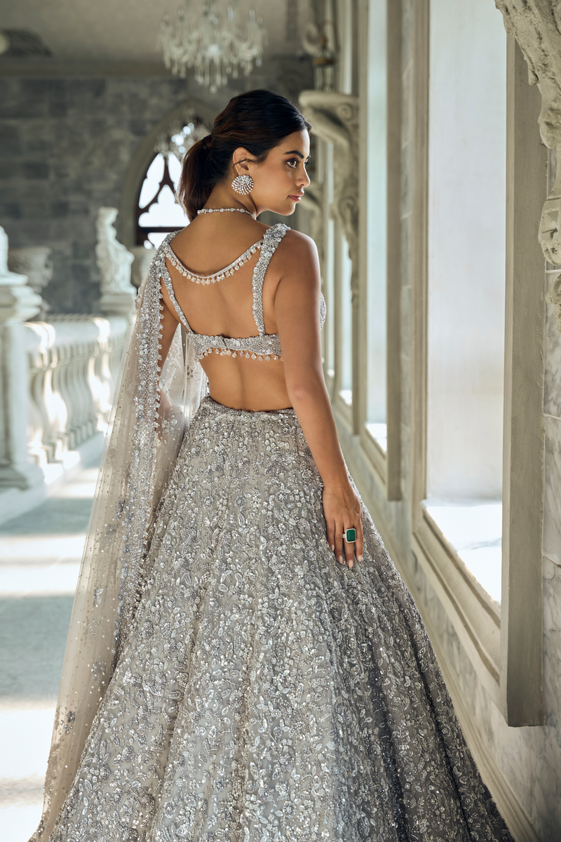 Silver Sequin Lehenga Set