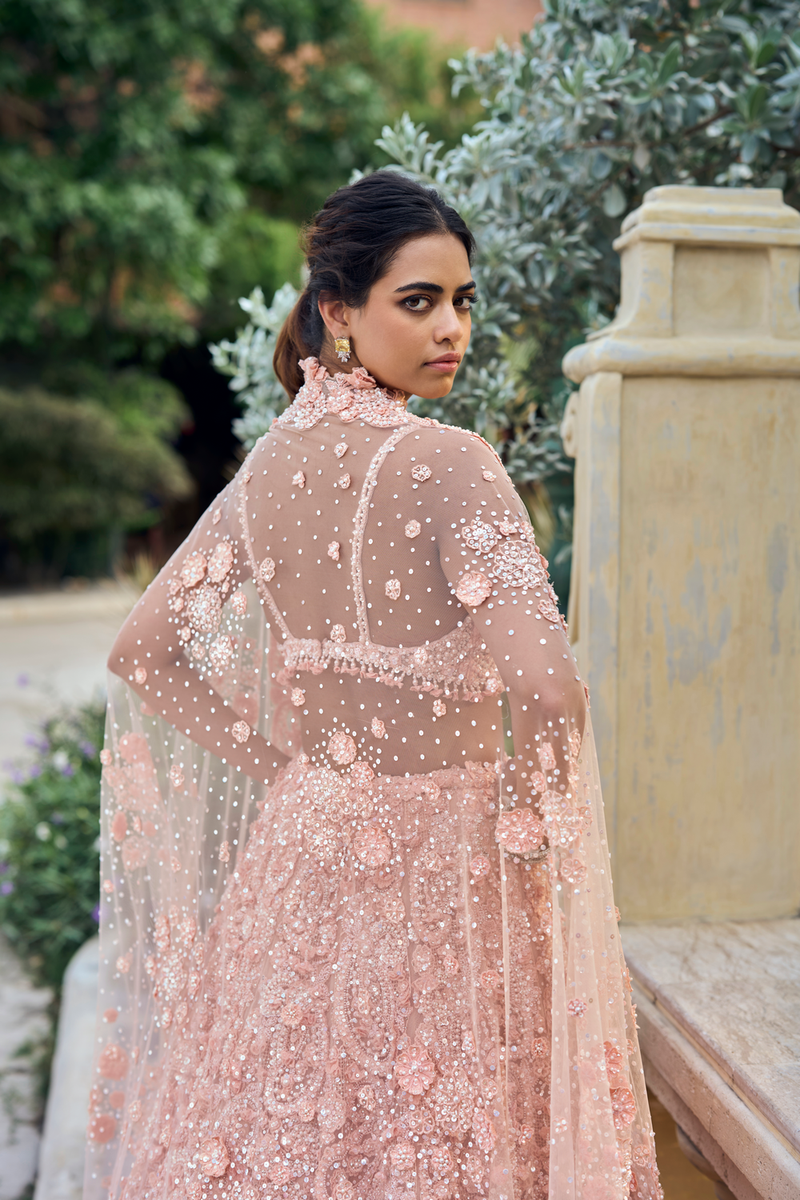 Peach Three-Dimensional Lehenga Set