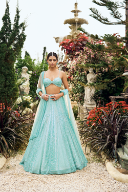 Turquoise Sequin Lehenga Set