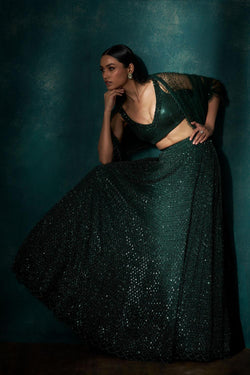Bottle Green Cutdana Sequins Lehenga