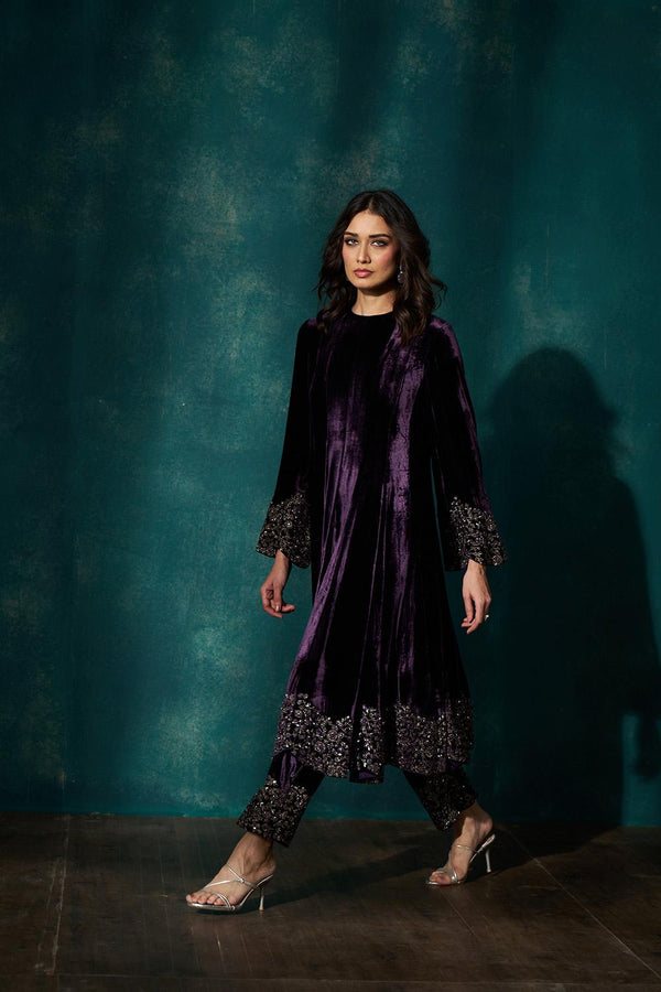 Wine Velvet Short Anarkali