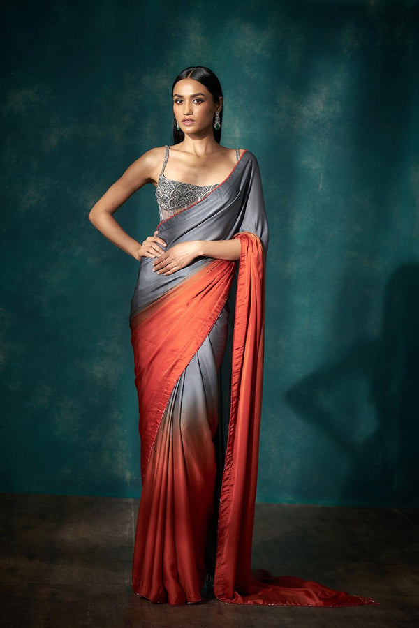 Grey Orange Ombre Saree