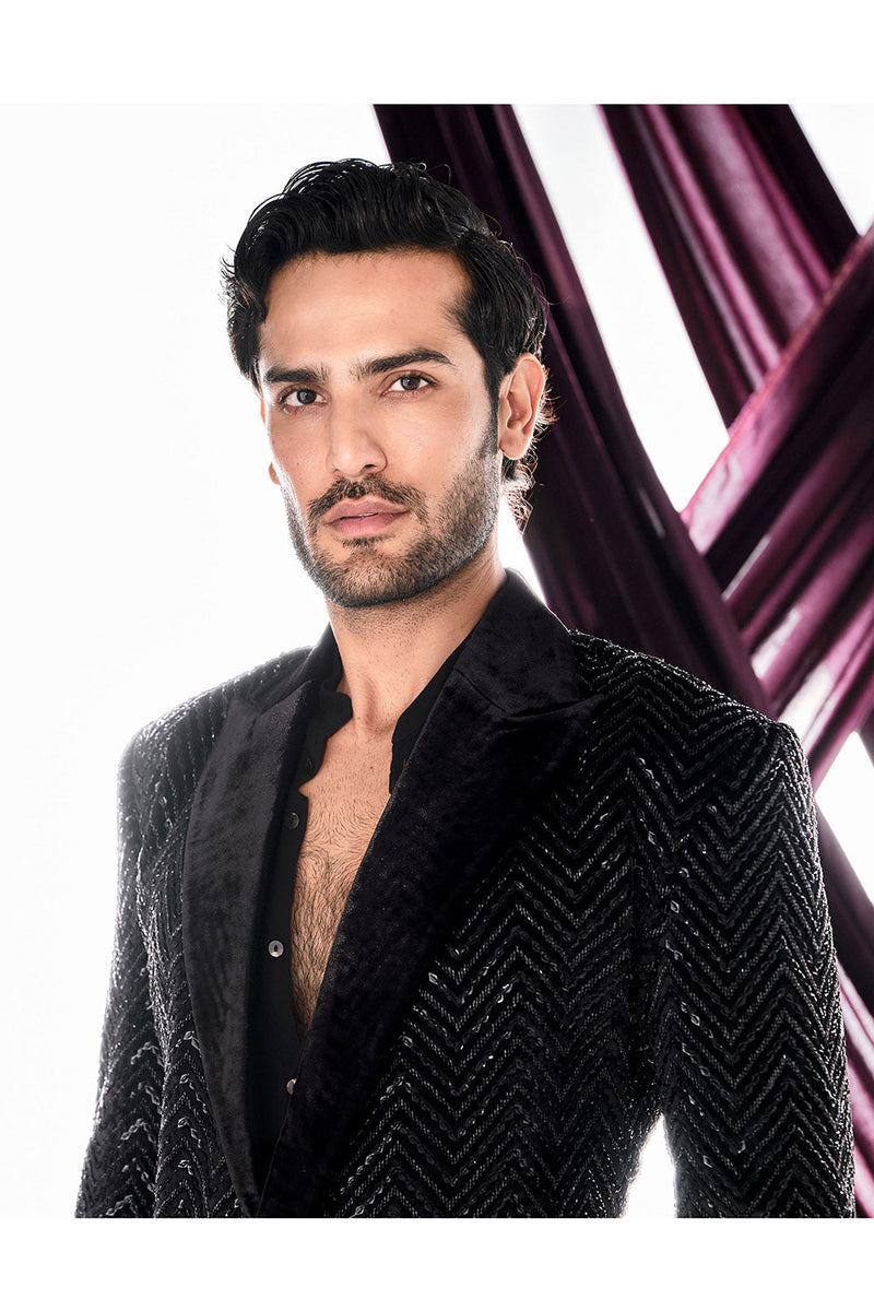 Black  velvet chevron jacket