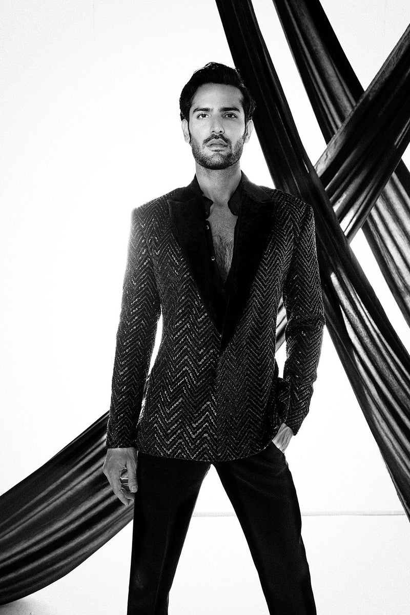 Black  velvet chevron jacket