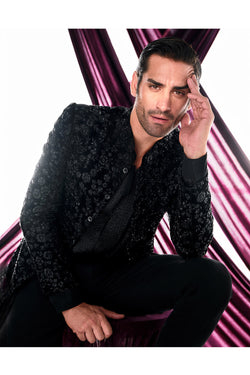Black velvet cutdana work bandhgala