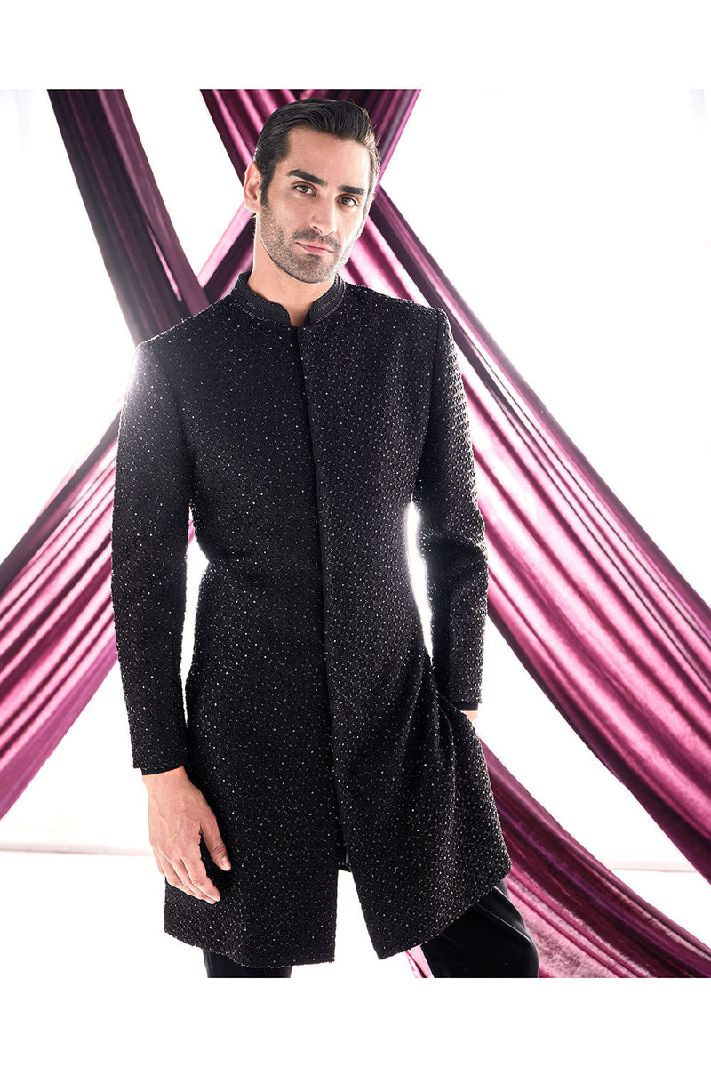 Black cutdana work sherwani