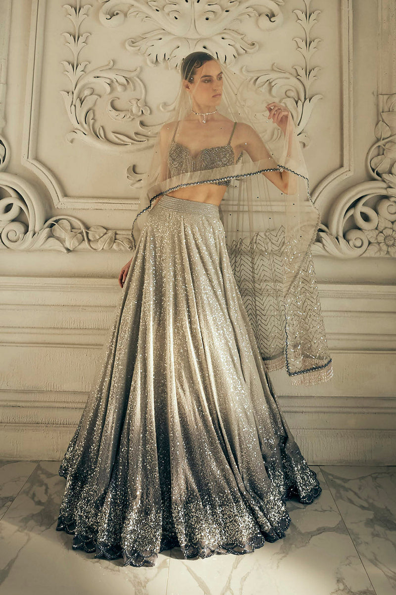 Grey ombre sequins lehenga