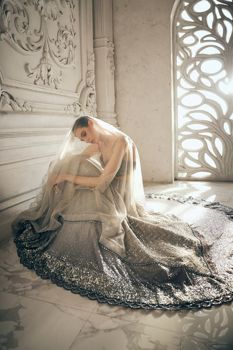 Grey ombre sequins lehenga