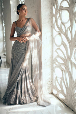 Grey fishcut lehenga