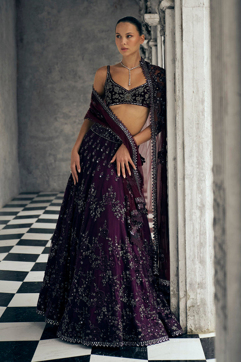 Wine lehenga net