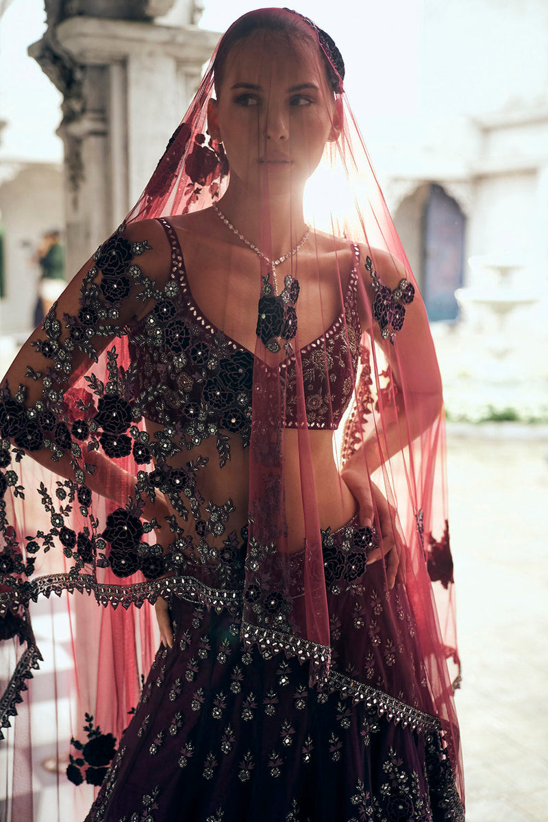 Wine lehenga net