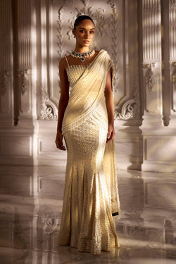 Ivory drape saree