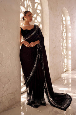 Satin black cutwork saree