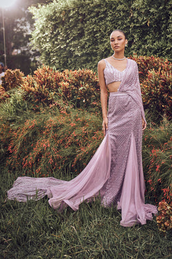 Lilac fishcut drape saree