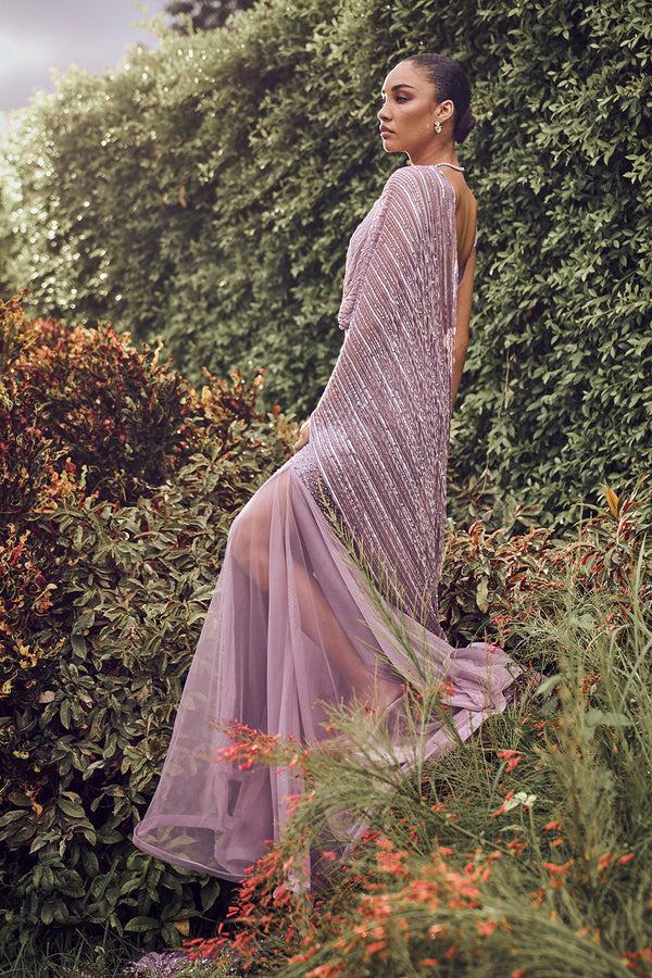 Lilac fishcut drape saree