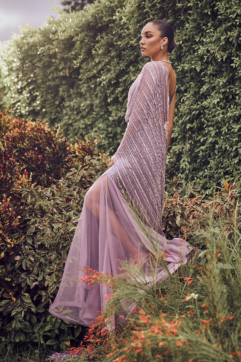 Lilac fishcut drape saree