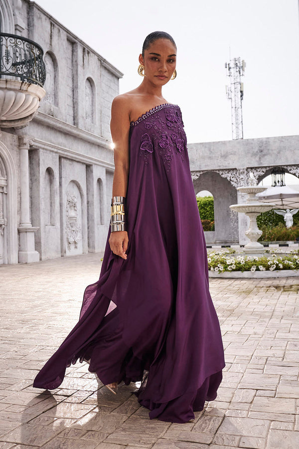 Wine one shoulder cape