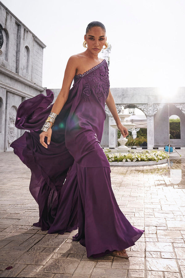 Wine one shoulder cape