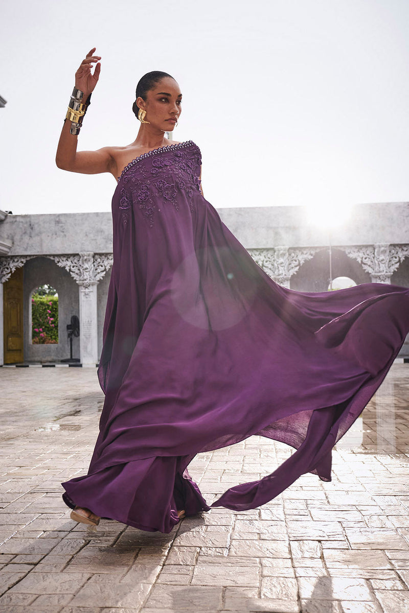 Wine one shoulder cape