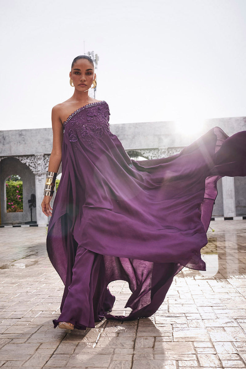 Wine one shoulder cape