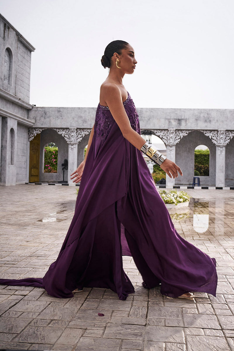 Wine one shoulder cape