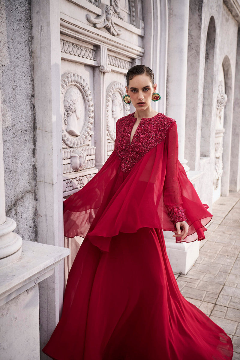 Red appliqué work co-ordset