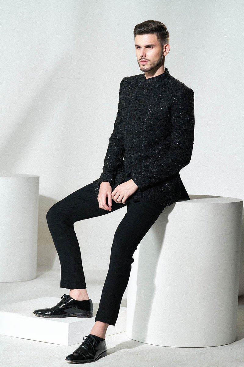 Black Chikankari bandhgala